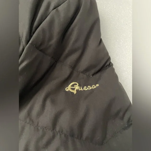 GUESS Women's Zipped Pockets Down Faux-Fur-Trim Hooded Parka, Black, Size L - Picture 4 of 11